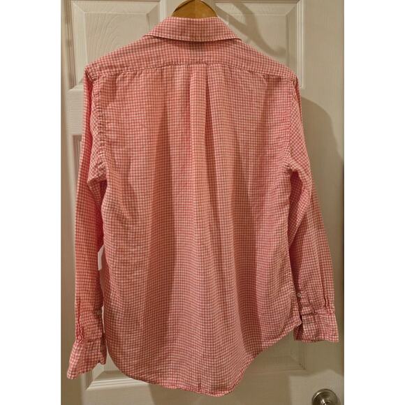 Brooks Brothers Baird McNutt Linen Pink White Gingham Button Down Shirt Medium - Picture 4 of 9